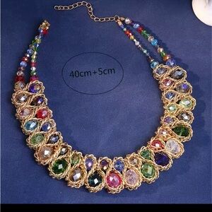 Vibrant Crystal Collar Necklace with Gold-Tone Finish